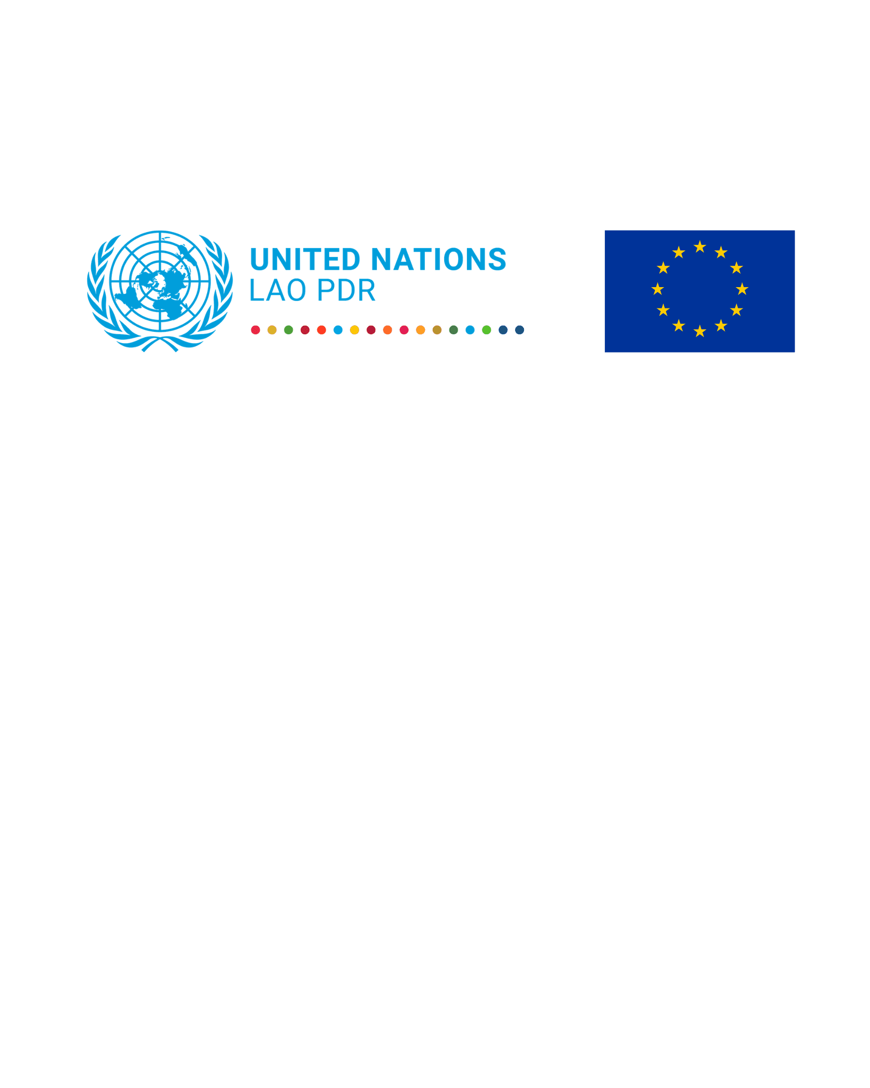 United Nations Lao PDR logo with multicolored dots next to the European Union flag.